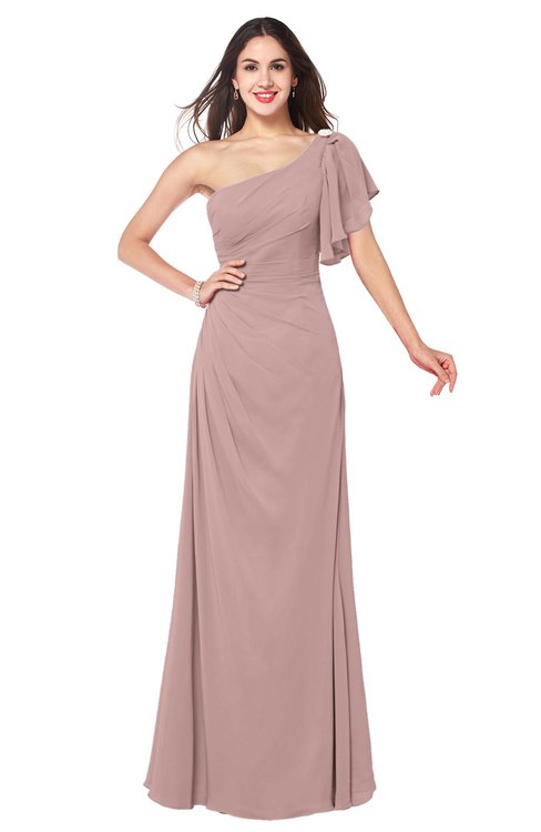 ColsBM Camryn Blush Pink Modern A-line Short Sleeve Half Backless Floor Length Ruching Plus Size Bridesmaid Dresses