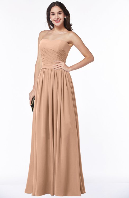 ColsBM Janelle Almost Apricot Modern Zip up Chiffon Floor Length Pleated Plus Size Bridesmaid Dresses