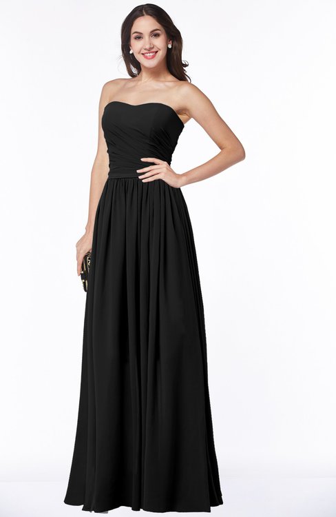 ColsBM Janelle Black Modern Zip up Chiffon Floor Length Pleated Plus Size Bridesmaid Dresses