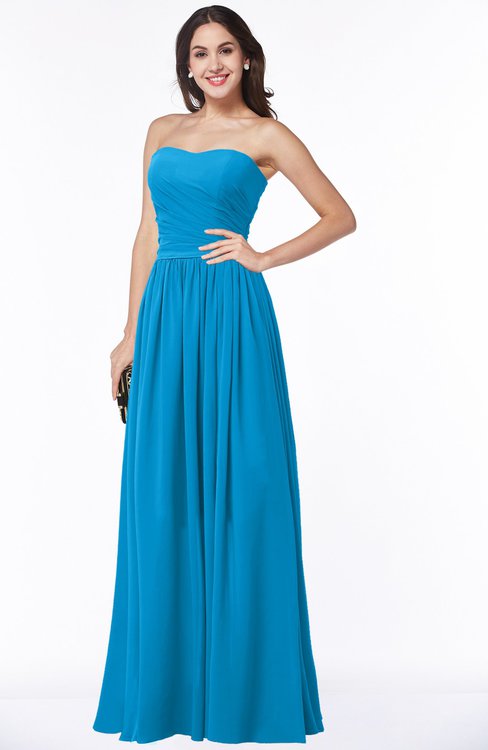 ColsBM Janelle Cornflower Blue Modern Zip up Chiffon Floor Length Pleated Plus Size Bridesmaid Dresses