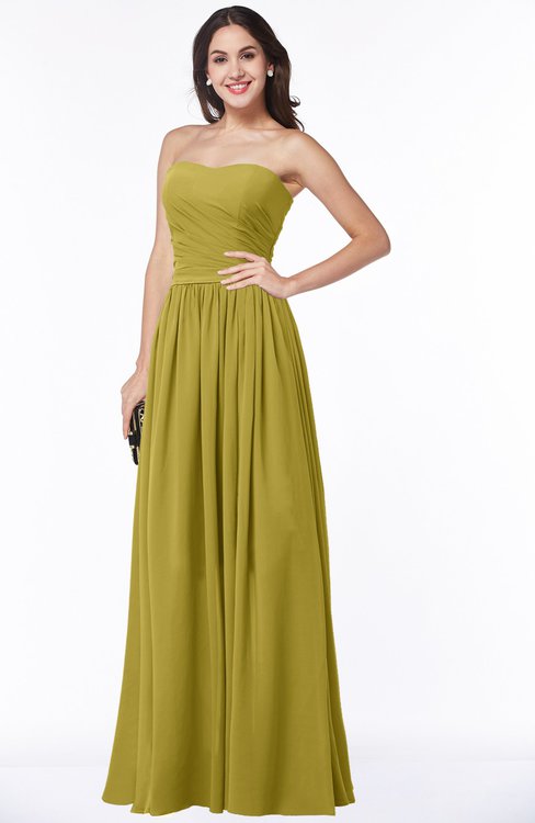 ColsBM Janelle Golden Olive Modern Zip up Chiffon Floor Length Pleated Plus Size Bridesmaid Dresses
