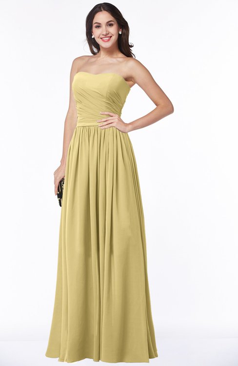 ColsBM Janelle New Wheat Modern Zip up Chiffon Floor Length Pleated Plus Size Bridesmaid Dresses