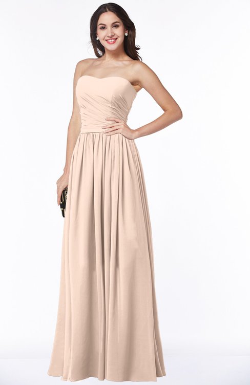 ColsBM Janelle Peach Puree Modern Zip up Chiffon Floor Length Pleated Plus Size Bridesmaid Dresses