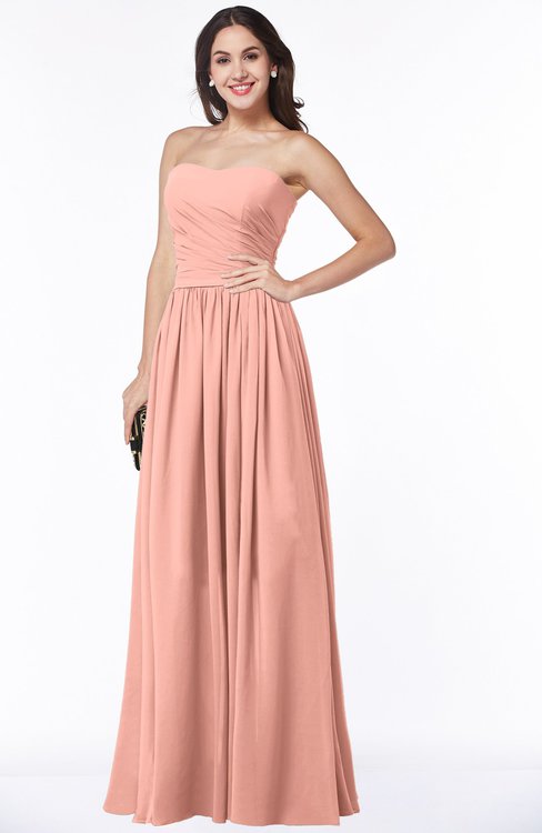 ColsBM Janelle Peach Modern Zip up Chiffon Floor Length Pleated Plus Size Bridesmaid Dresses
