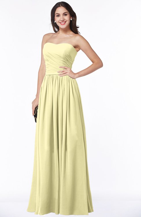 ColsBM Janelle Soft Yellow Modern Zip up Chiffon Floor Length Pleated Plus Size Bridesmaid Dresses