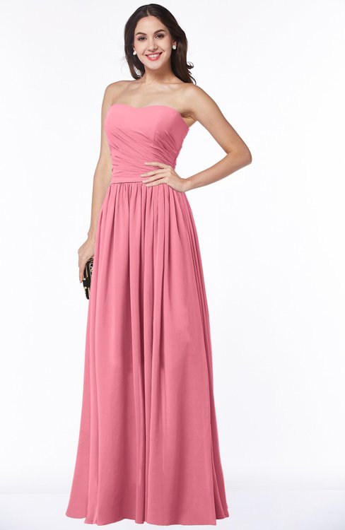 ColsBM Janelle Watermelon Modern Zip up Chiffon Floor Length Pleated Plus Size Bridesmaid Dresses