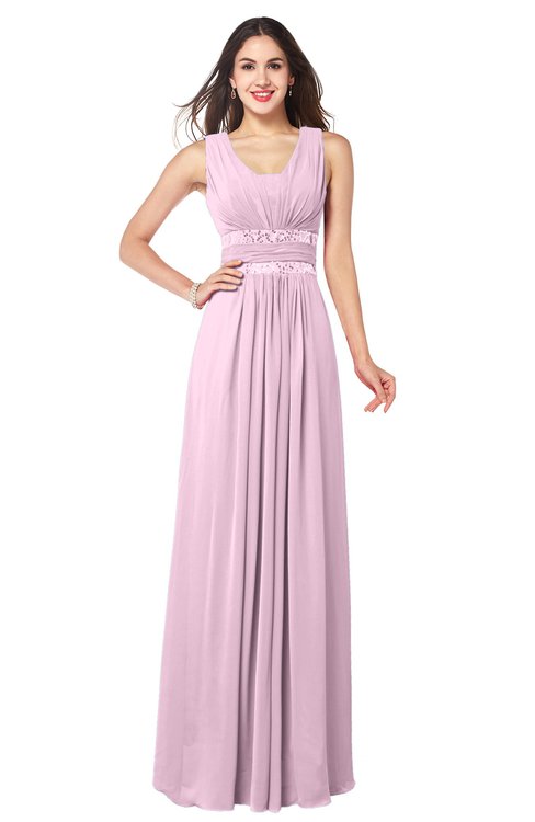 ColsBM Kelly Baby Pink Glamorous A-line Zip up Chiffon Sash Plus Size Bridesmaid Dresses