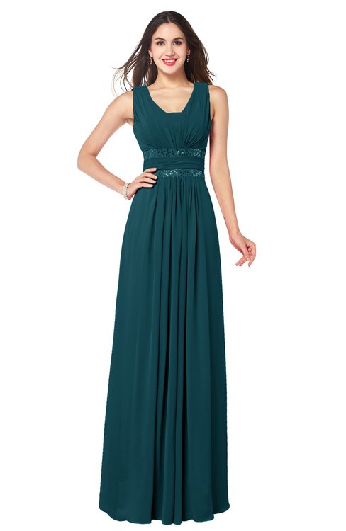 ColsBM Kelly Blue Green Glamorous A-line Zip up Chiffon Sash Plus Size Bridesmaid Dresses