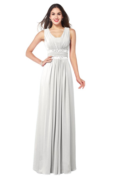 ColsBM Kelly Cloud White Glamorous A-line Zip up Chiffon Sash Plus Size Bridesmaid Dresses