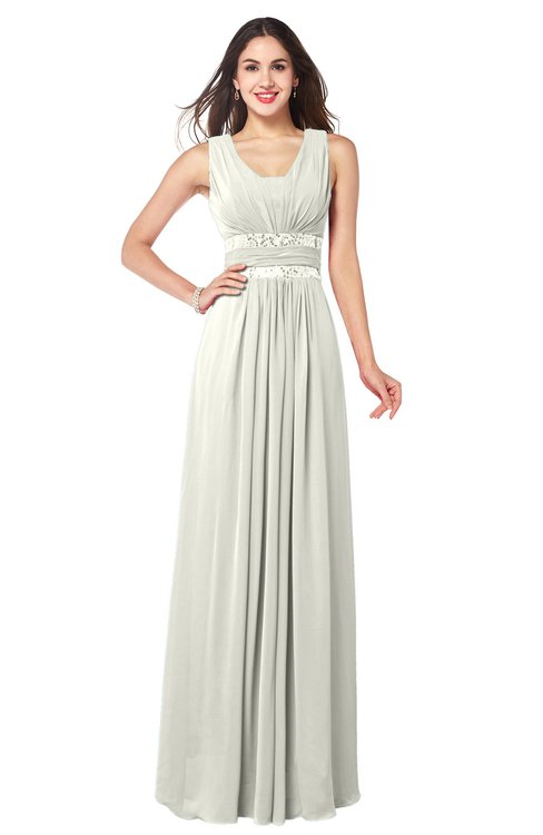 ColsBM Kelly Cream Glamorous A-line Zip up Chiffon Sash Plus Size Bridesmaid Dresses