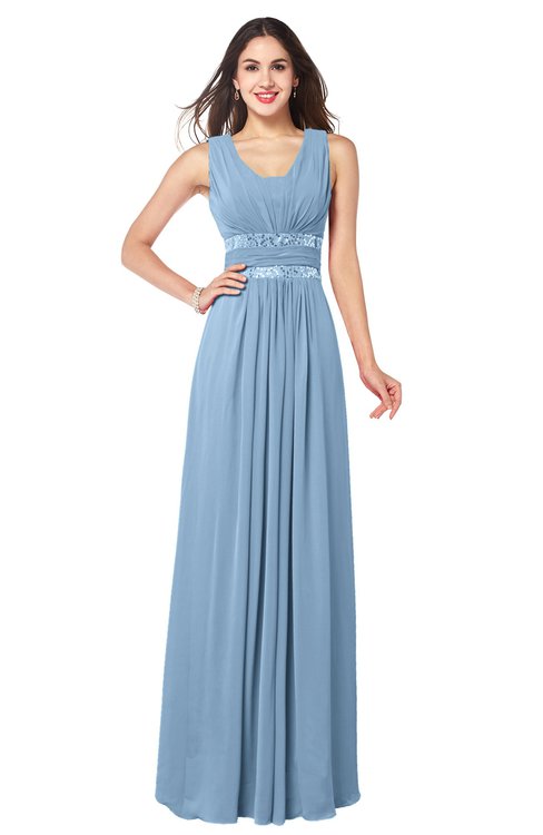 ColsBM Kelly Dusty Blue Glamorous A-line Zip up Chiffon Sash Plus Size Bridesmaid Dresses
