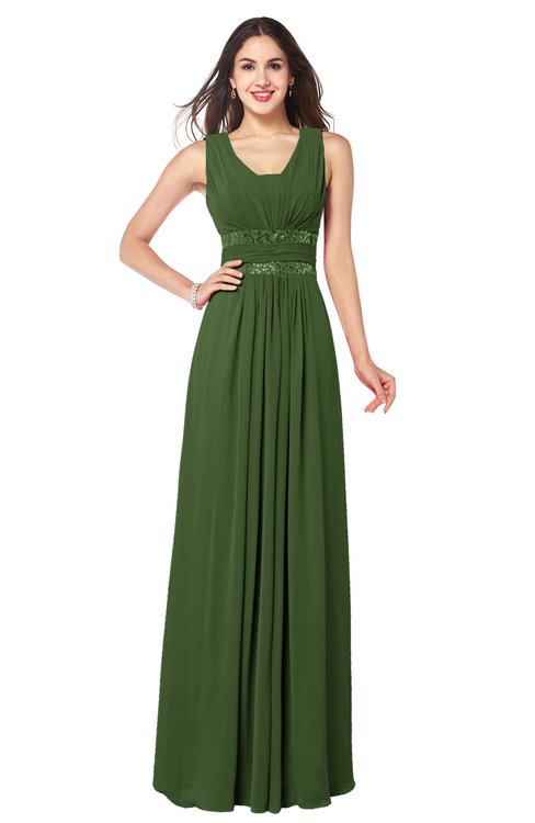 ColsBM Kelly Garden Green Glamorous A-line Zip up Chiffon Sash Plus Size Bridesmaid Dresses