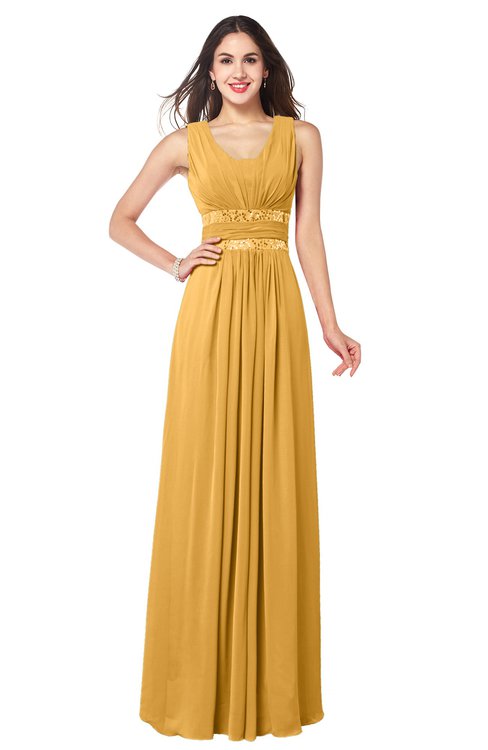 ColsBM Kelly Golden Cream Glamorous A-line Zip up Chiffon Sash Plus Size Bridesmaid Dresses