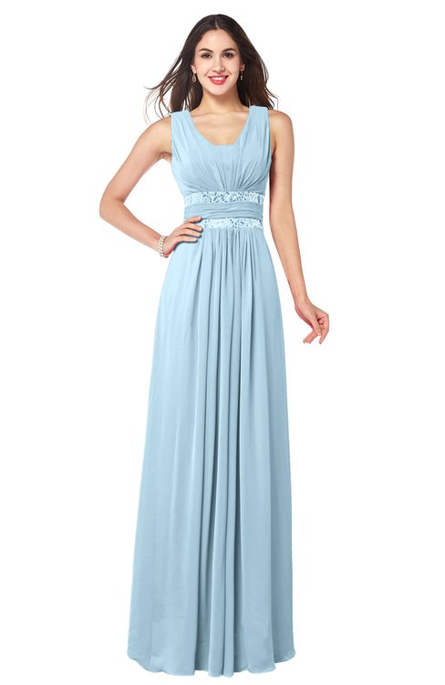 ColsBM Kelly Ice Blue Glamorous A-line Zip up Chiffon Sash Plus Size Bridesmaid Dresses