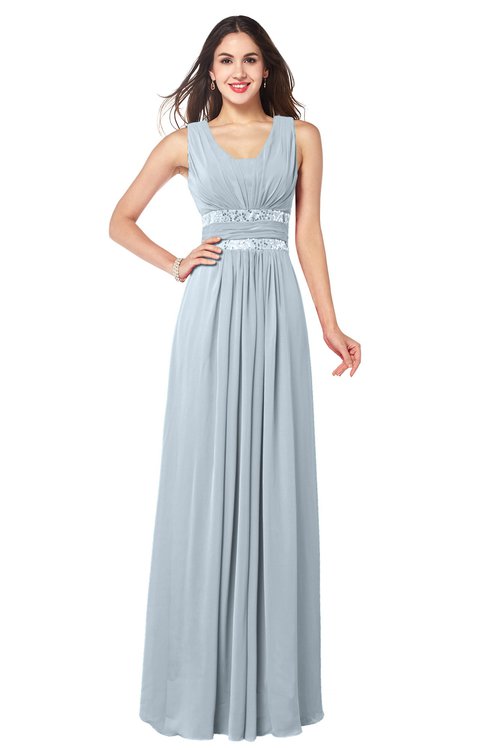 ColsBM Kelly Illusion Blue Glamorous A-line Zip up Chiffon Sash Plus Size Bridesmaid Dresses
