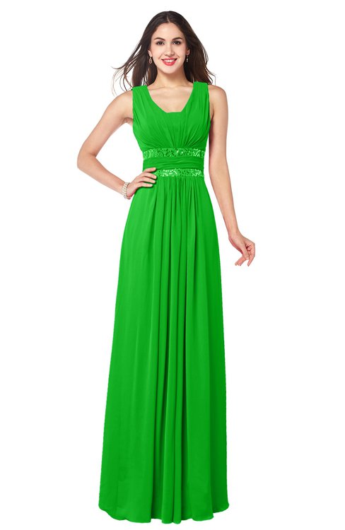 ColsBM Kelly Jasmine Green Glamorous A-line Zip up Chiffon Sash Plus Size Bridesmaid Dresses