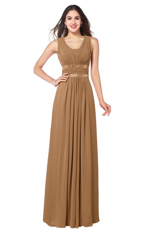 ColsBM Kelly Light Brown Glamorous A-line Zip up Chiffon Sash Plus Size Bridesmaid Dresses