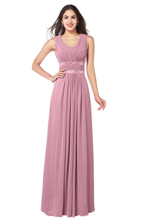 ColsBM Kelly Light Coral Glamorous A-line Zip up Chiffon Sash Plus Size Bridesmaid Dresses