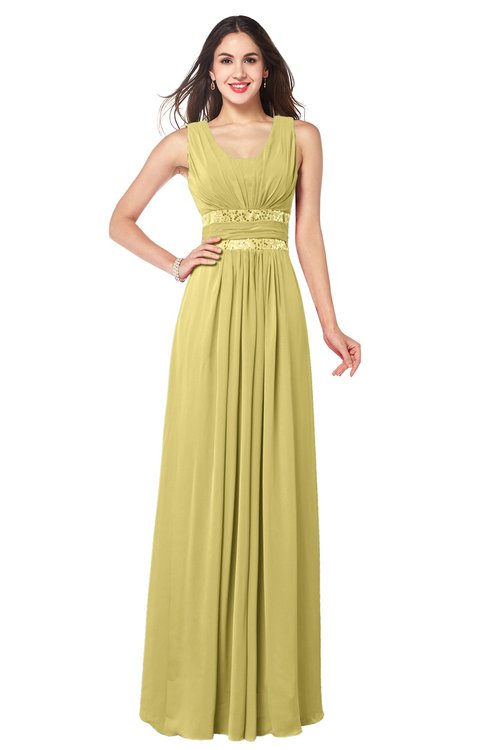 ColsBM Kelly Misted Yellow Glamorous A-line Zip up Chiffon Sash Plus Size Bridesmaid Dresses