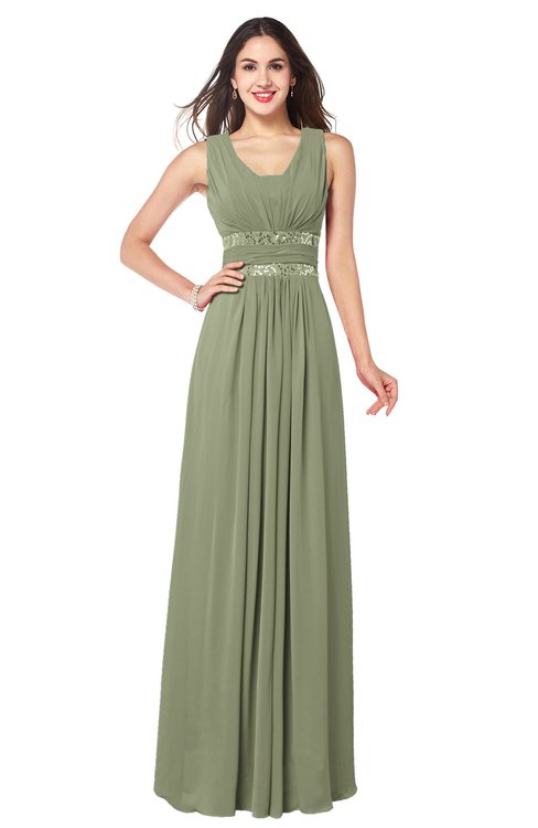 ColsBM Kelly Moss Green Glamorous A-line Zip up Chiffon Sash Plus Size Bridesmaid Dresses