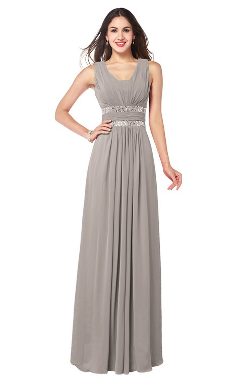 ColsBM Kelly Mushroom Glamorous A-line Zip up Chiffon Sash Plus Size Bridesmaid Dresses