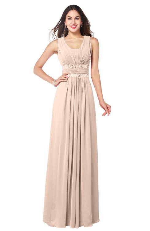 ColsBM Kelly Peach Puree Glamorous A-line Zip up Chiffon Sash Plus Size Bridesmaid Dresses