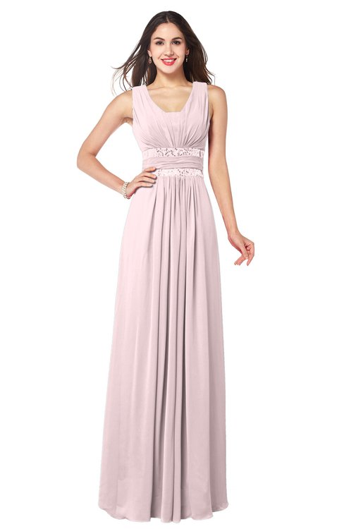 ColsBM Kelly Petal Pink Glamorous A-line Zip up Chiffon Sash Plus Size Bridesmaid Dresses