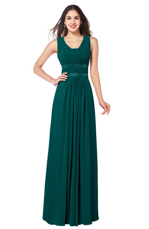 ColsBM Kelly Shaded Spruce Glamorous A-line Zip up Chiffon Sash Plus Size Bridesmaid Dresses