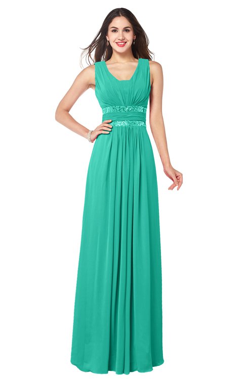 ColsBM Kelly Viridian Green Glamorous A-line Zip up Chiffon Sash Plus Size Bridesmaid Dresses