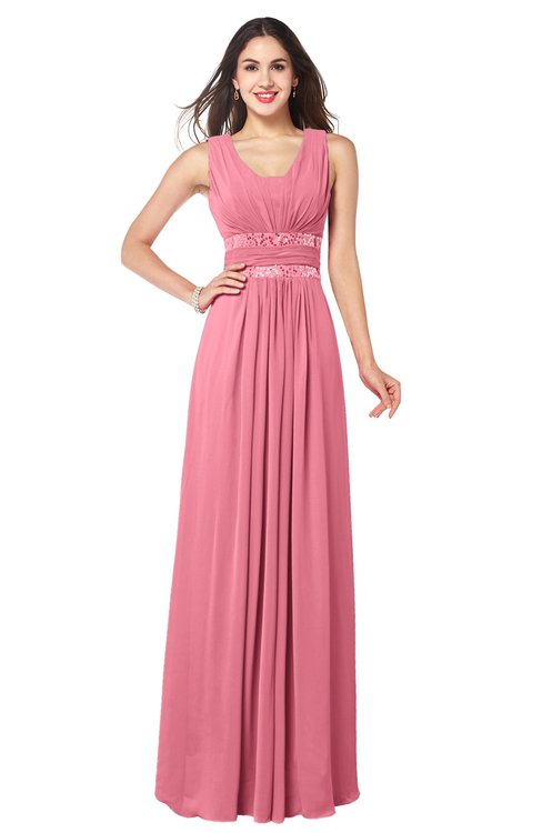 ColsBM Kelly Watermelon Glamorous A-line Zip up Chiffon Sash Plus Size Bridesmaid Dresses