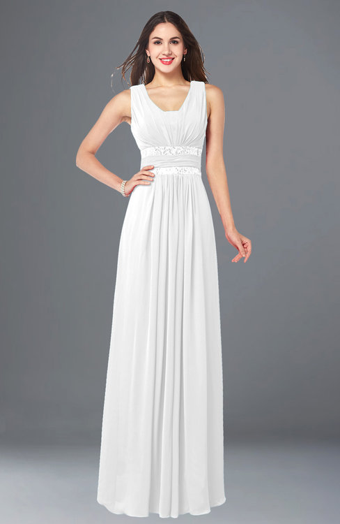 ColsBM Kelly White Glamorous A-line Zip up Chiffon Sash Plus Size Bridesmaid Dresses