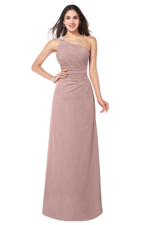 ColsBM Kamila Blush Pink Traditional Asymmetric Neckline Sleeveless Half Backless Chiffon Floor Length Plus Size Bridesmaid Dresses