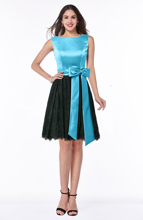 ColsBM Connie River Blue Modern Bateau Sleeveless Knee Length Lace Bridesmaid Dresses