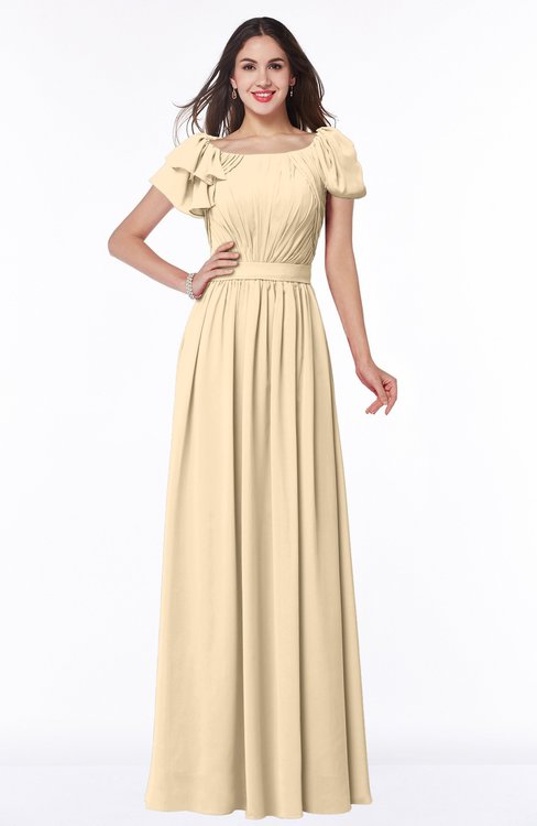 ColsBM Thalia Apricot Gelato Mature A-line Zipper Chiffon Floor Length Plus Size Bridesmaid Dresses