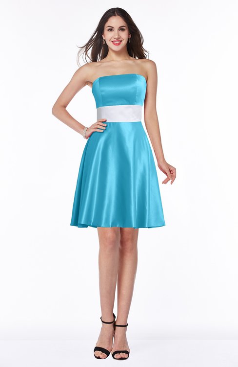 ColsBM Karter River Blue Classic A-line Half Backless Satin Knee Length 