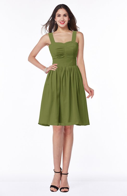 short olive green bridesmaid dresses Juniper V Neck Short Sleeves Slit Long Chiffon Bridesmaid Dresses, Olive Green main image 0