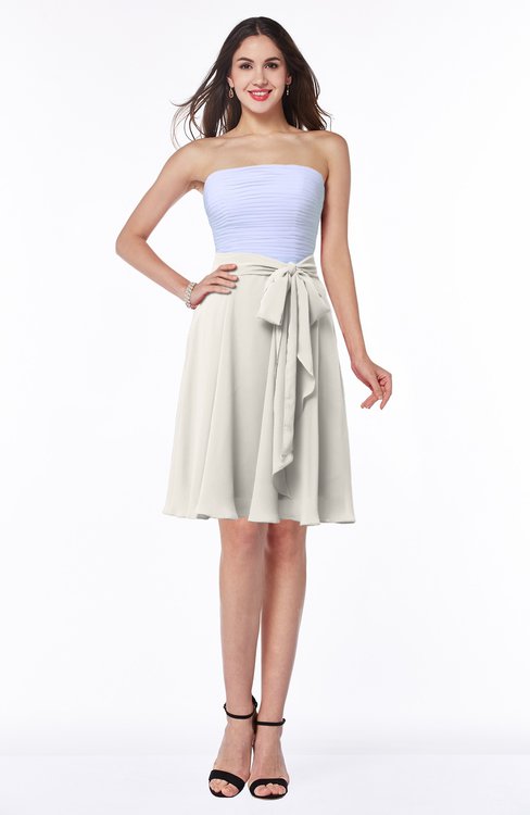 ColsBM Emersyn Off White Modest Sleeveless Zip up Chiffon Knee Length Sash Bridesmaid Dresses
