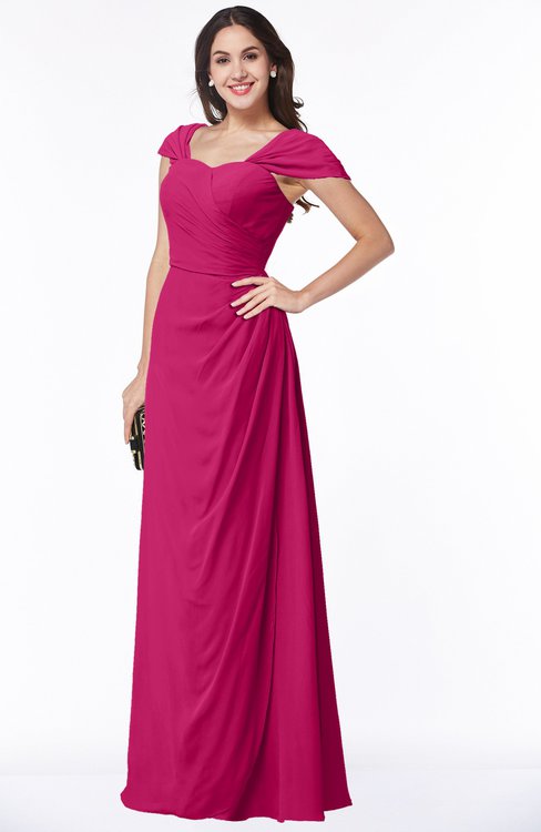 ColsBM Clare Beetroot Purple Modest Sweetheart Short Sleeve Floor Length Pleated Plus Size Bridesmaid Dresses