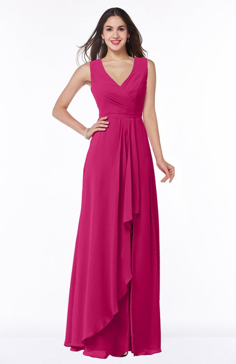 ColsBM Melody Beetroot Purple Glamorous A-line Sleeveless Zipper Chiffon Floor Length Plus Size Bridesmaid Dresses