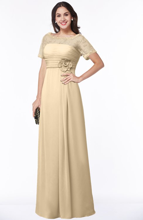 ColsBM Amanda Apricot Gelato Traditional Short Sleeve Zip up Chiffon Floor Length Flower Bridesmaid Dresses