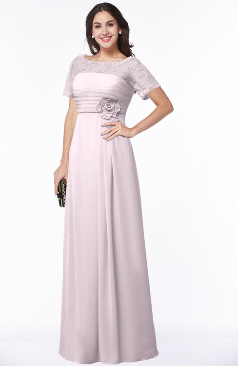 ColsBM Amanda Blush Traditional Short Sleeve Zip up Chiffon Floor Length Flower Bridesmaid Dresses