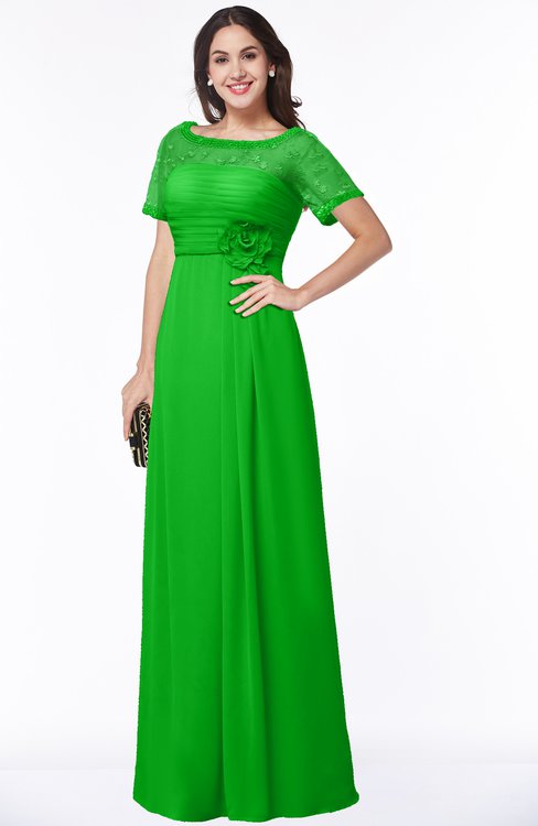 ColsBM Amanda Classic Green Traditional Short Sleeve Zip up Chiffon Floor Length Flower Bridesmaid Dresses