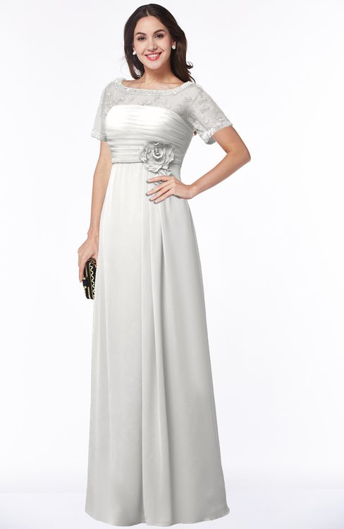 ColsBM Amanda Cloud White Traditional Short Sleeve Zip up Chiffon Floor Length Flower Bridesmaid Dresses