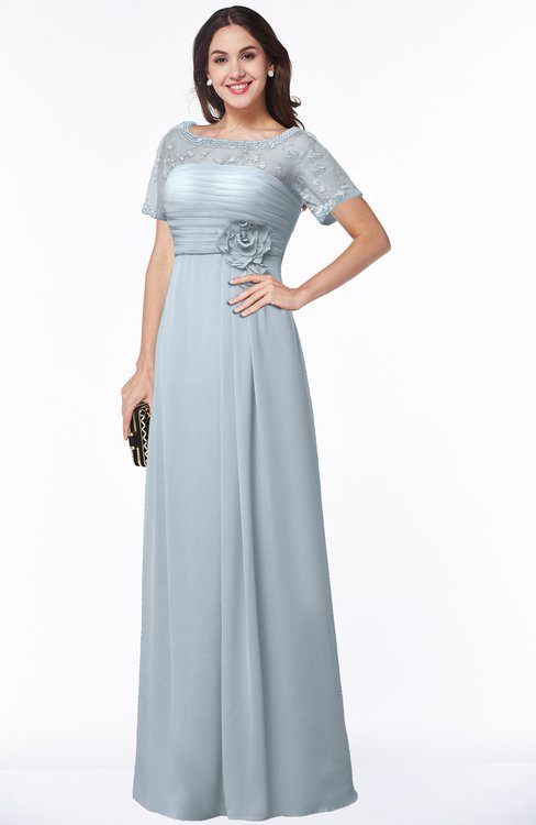ColsBM Amanda Illusion Blue Traditional Short Sleeve Zip up Chiffon Floor Length Flower Bridesmaid Dresses