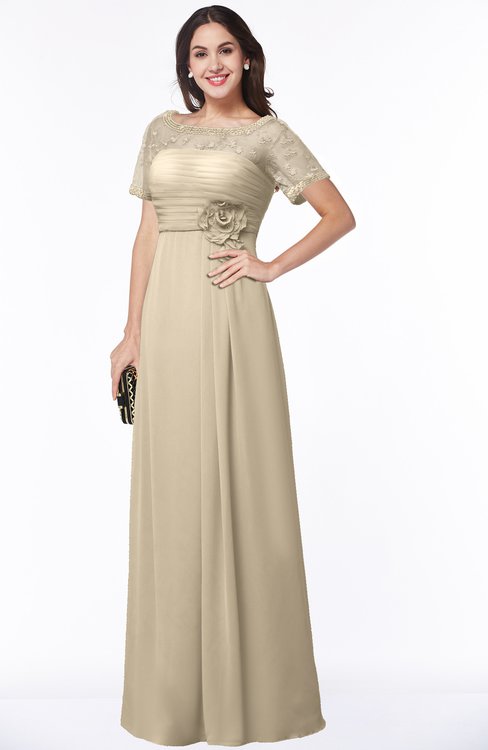 ColsBM Amanda Novelle Peach Traditional Short Sleeve Zip up Chiffon Floor Length Flower Bridesmaid Dresses