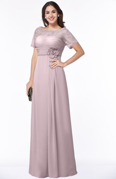 ColsBM Amanda Pale Lilac Traditional Short Sleeve Zip up Chiffon Floor Length Flower Bridesmaid Dresses
