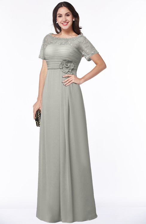 ColsBM Amanda Platinum Traditional Short Sleeve Zip up Chiffon Floor Length Flower Bridesmaid Dresses