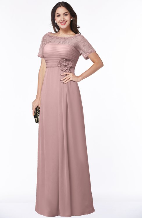 ColsBM Amanda Silver Pink Traditional Short Sleeve Zip up Chiffon Floor Length Flower Bridesmaid Dresses