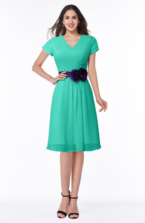 ColsBM Margot Ceramic Classic V-neck Short Sleeve Chiffon Knee Length Bridesmaid Dresses