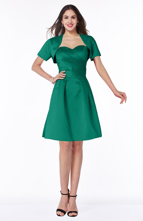 ColsBM Paloma Mint Modest Short Sleeve Zip up Satin Knee Length Pleated Mother of the Bride Dresses